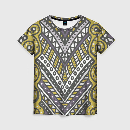 Женская футболка Абстрактный узор в стиле дудл Желтый, серый и белы / 3D-принт – фото 1