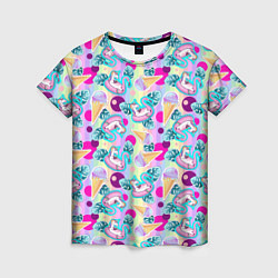 Женская футболка Единороги на радужном фоне с мороженым