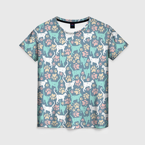 Женская футболка Кошки и следы от лап / 3D-принт – фото 1