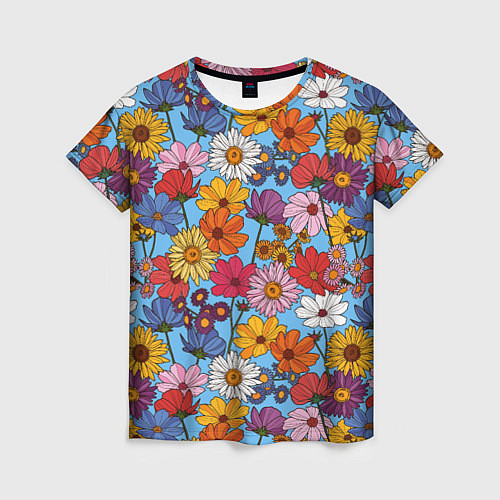 Женская футболка Ромашки-лютики / 3D-принт – фото 1