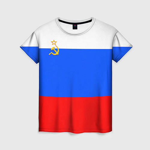 Женская футболка Флаг России с серпом и молотом / 3D-принт – фото 1