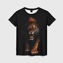Футболка женская Тигр на черном фоне, цвет: 3D-принт