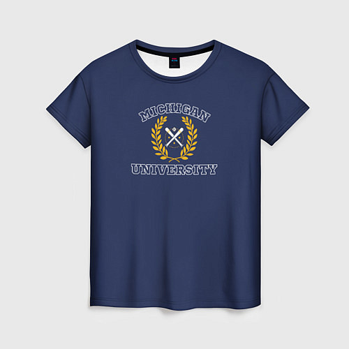 Женская футболка Michigan University, дизайн в стиле американского / 3D-принт – фото 1