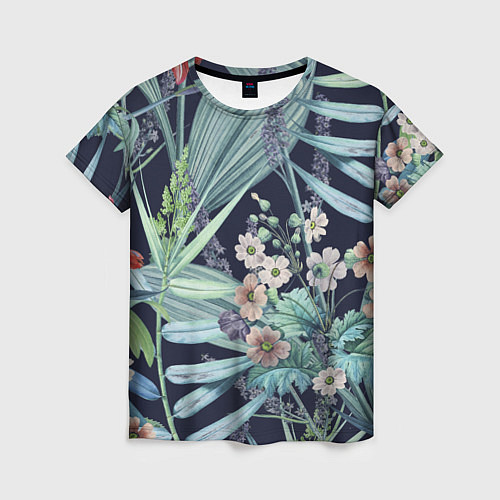 Женская футболка Цветы Синие Ботанические / 3D-принт – фото 1