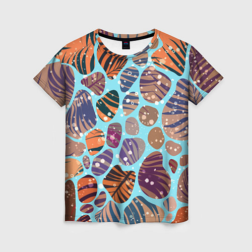 Женская футболка Разноцветные камушки, цветной песок, пальмовые лис / 3D-принт – фото 1