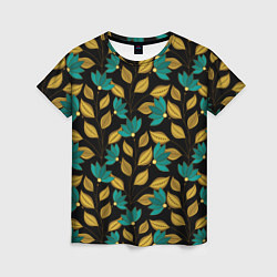 Женская футболка Золотые и зеленые листья