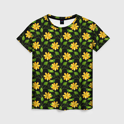 Женская футболка Желтые цветочки паттерн / 3D-принт – фото 1