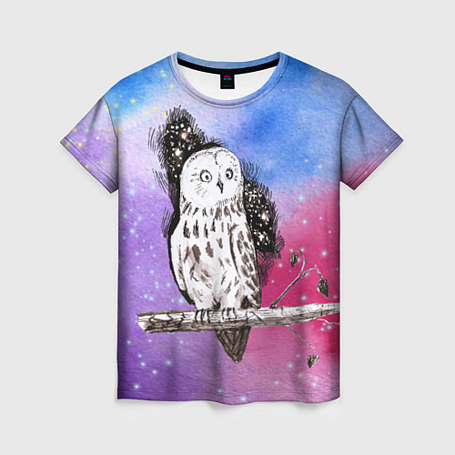 Женская футболка Сова на фоне звездного неба / 3D-принт – фото 1