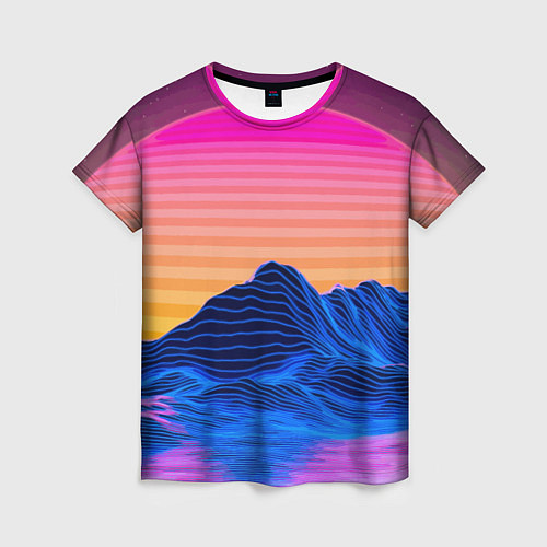 Женская футболка Vaporwave Mountains Психоделика Неон / 3D-принт – фото 1