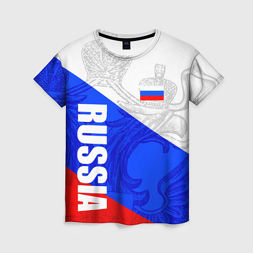 Женская футболка RUSSIA - SPORTWEAR - ТРИКОЛОР / 3D-принт – фото 1