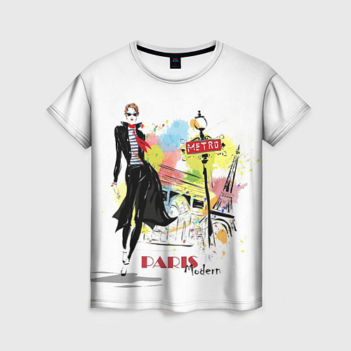 Женская футболка Девушка, Париж, метро / 3D-принт – фото 1