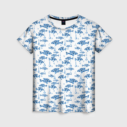 Женская футболка Голубые рыбки ретро принт / 3D-принт – фото 1