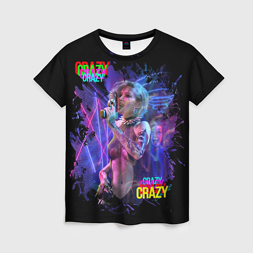 Женская футболка Crazy Neon girl / 3D-принт – фото 1