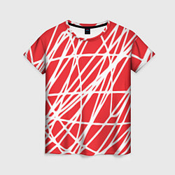 Футболка женская Белые линии на красном фоне Абстракция, цвет: 3D-принт