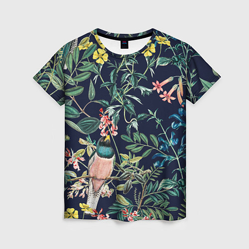 Женская футболка Цветы и Розовые Птицы В Саду / 3D-принт – фото 1