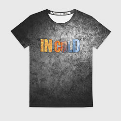 Футболка женская IN COLD горизонтальный логотип на темно-сером фоне, цвет: 3D-принт