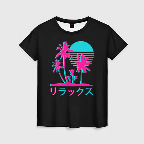 Женская футболка Неоновые пальмы Иероглифы Neon Palm Tree / 3D-принт – фото 1