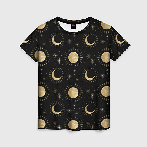 Женская футболка Солнце луна звезды ночное небо космос астрономия / 3D-принт – фото 1