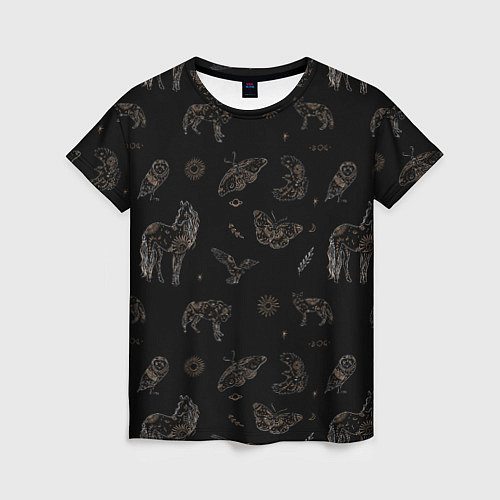 Женская футболка Мистические животные волк птица бабочка лошадь / 3D-принт – фото 1