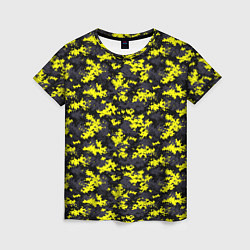 Женская футболка Камуфляж Пиксельный Чёрно-Жёлтый