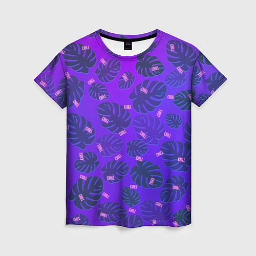 Женская футболка Неоновый Chill и пальмовые листья / 3D-принт – фото 1