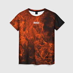 Женская футболка New York, дизайн в готическом стииле с огнем и анг