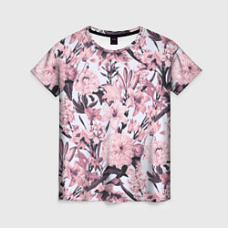 Женская футболка Цветы Розовые Пионы На Светлом Фоне
