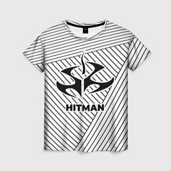 Футболка женская Символ Hitman на светлом фоне с полосами, цвет: 3D-принт