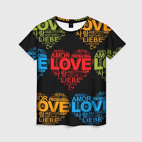 Женская футболка Love, Amor, Любовь - Неон версия / 3D-принт – фото 1