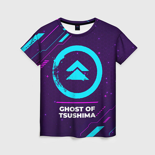 Женская футболка Символ Ghost of Tsushima в неоновых цветах на темн / 3D-принт – фото 1