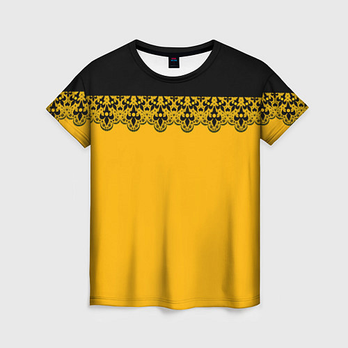 Женская футболка Черное кружево на желтом фоне / 3D-принт – фото 1
