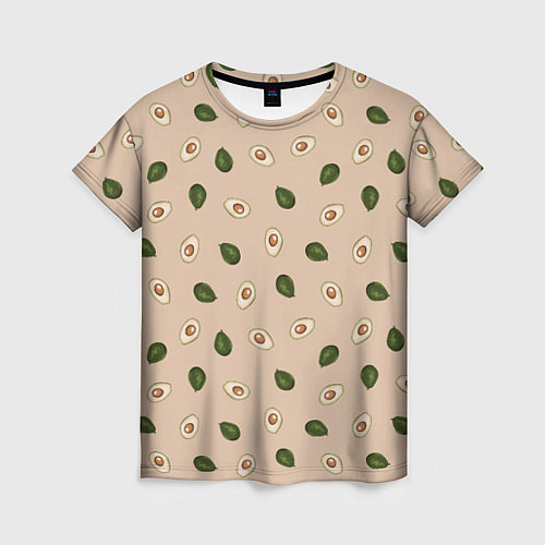 Женская футболка Авокадо на бежевом паттерн / 3D-принт – фото 1