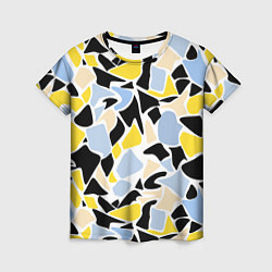 Женская футболка Абстрактный узор в желто-голубых тонах на черном ф