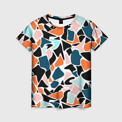 Женская футболка Абстрактный современный разноцветный узор в оранже