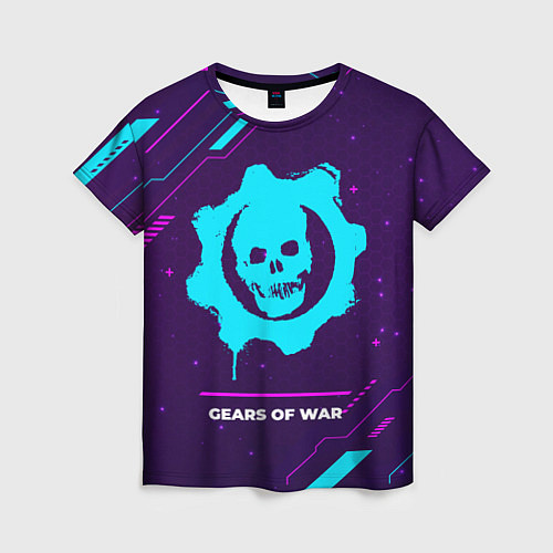 Женская футболка Символ Gears of War в неоновых цветах на темном фо / 3D-принт – фото 1