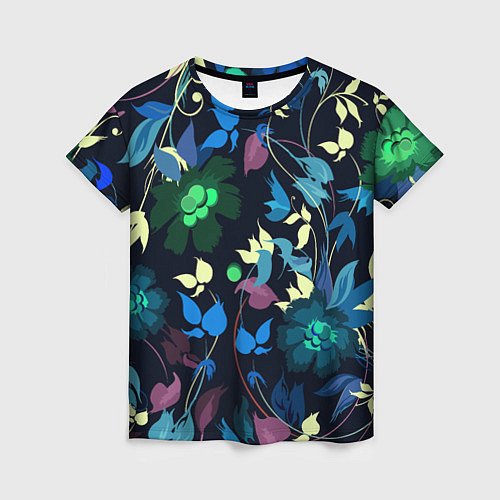 Женская футболка Color summer night Floral pattern / 3D-принт – фото 1