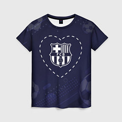 Футболка женская Лого Barcelona в сердечке на фоне мячей, цвет: 3D-принт