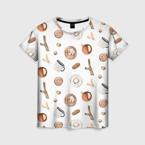 Женская футболка Узор Кружка, Печенье, Пончик / 3D-принт – фото 1