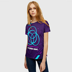 Футболка женская Символ Elden Ring в неоновых цветах на темном фоне, цвет: 3D-принт — фото 2