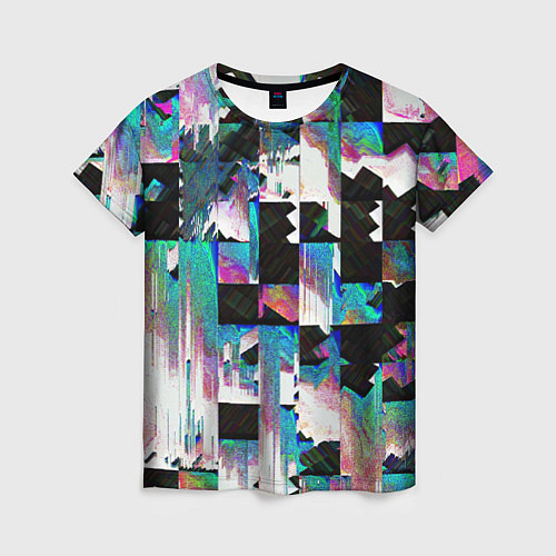 Женская футболка Glitch Abstract squares Глитч Абстрактные квадраты / 3D-принт – фото 1