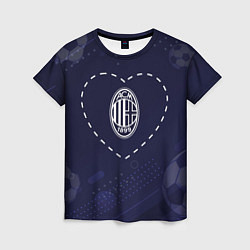 Футболка женская Лого AC Milan в сердечке на фоне мячей, цвет: 3D-принт