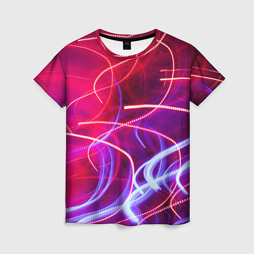 Женская футболка Неоновые линии и фонари - Красный / 3D-принт – фото 1