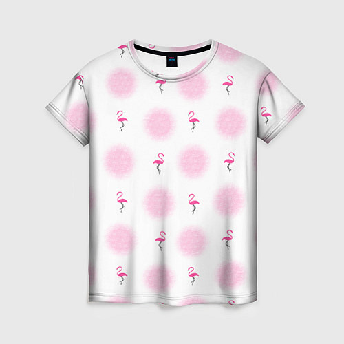Женская футболка Фламинго и круги на белом фоне / 3D-принт – фото 1