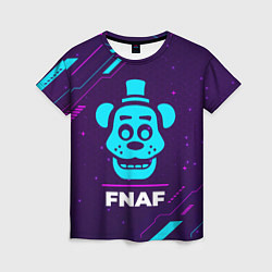 Футболка женская Символ FNAF в неоновых цветах на темном фоне, цвет: 3D-принт
