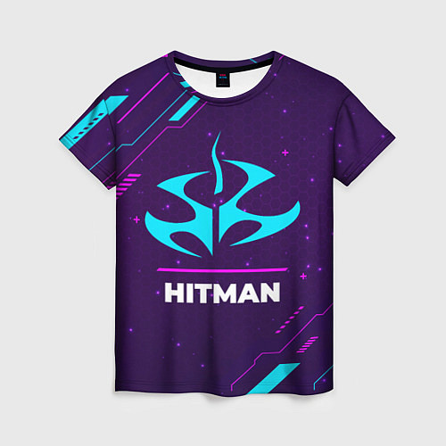 Женская футболка Символ Hitman в неоновых цветах на темном фоне / 3D-принт – фото 1