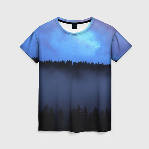Женская футболка Неоновое небо над лесом / 3D-принт – фото 1
