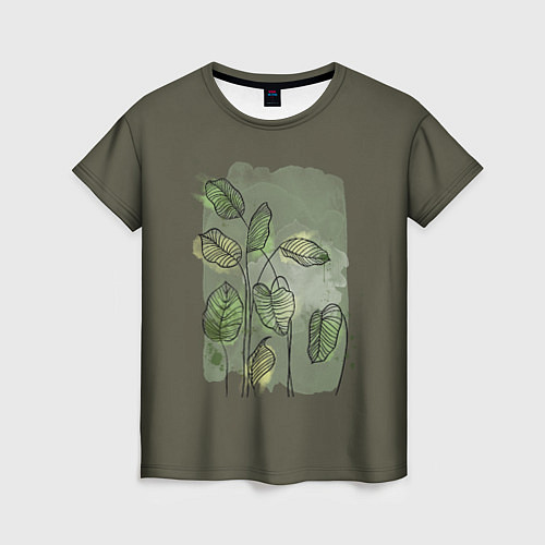 Женская футболка Нежные акварельные листья / 3D-принт – фото 1