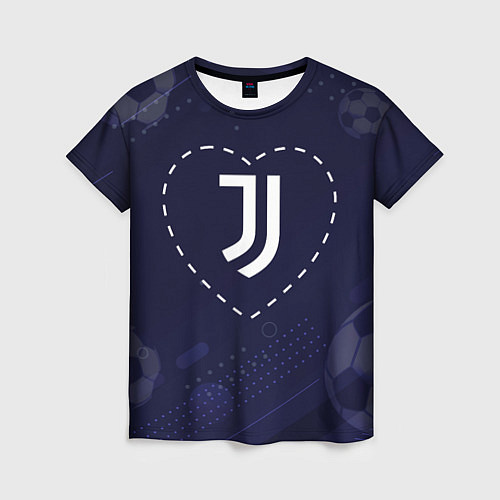 Женская футболка Лого Juventus в сердечке на фоне мячей / 3D-принт – фото 1
