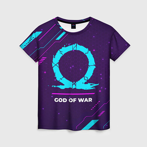 Женская футболка Символ God of War в неоновых цветах на темном фоне / 3D-принт – фото 1