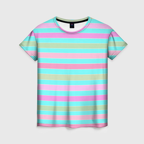 Женская футболка Pink turquoise stripes horizontal Полосатый узор / 3D-принт – фото 1